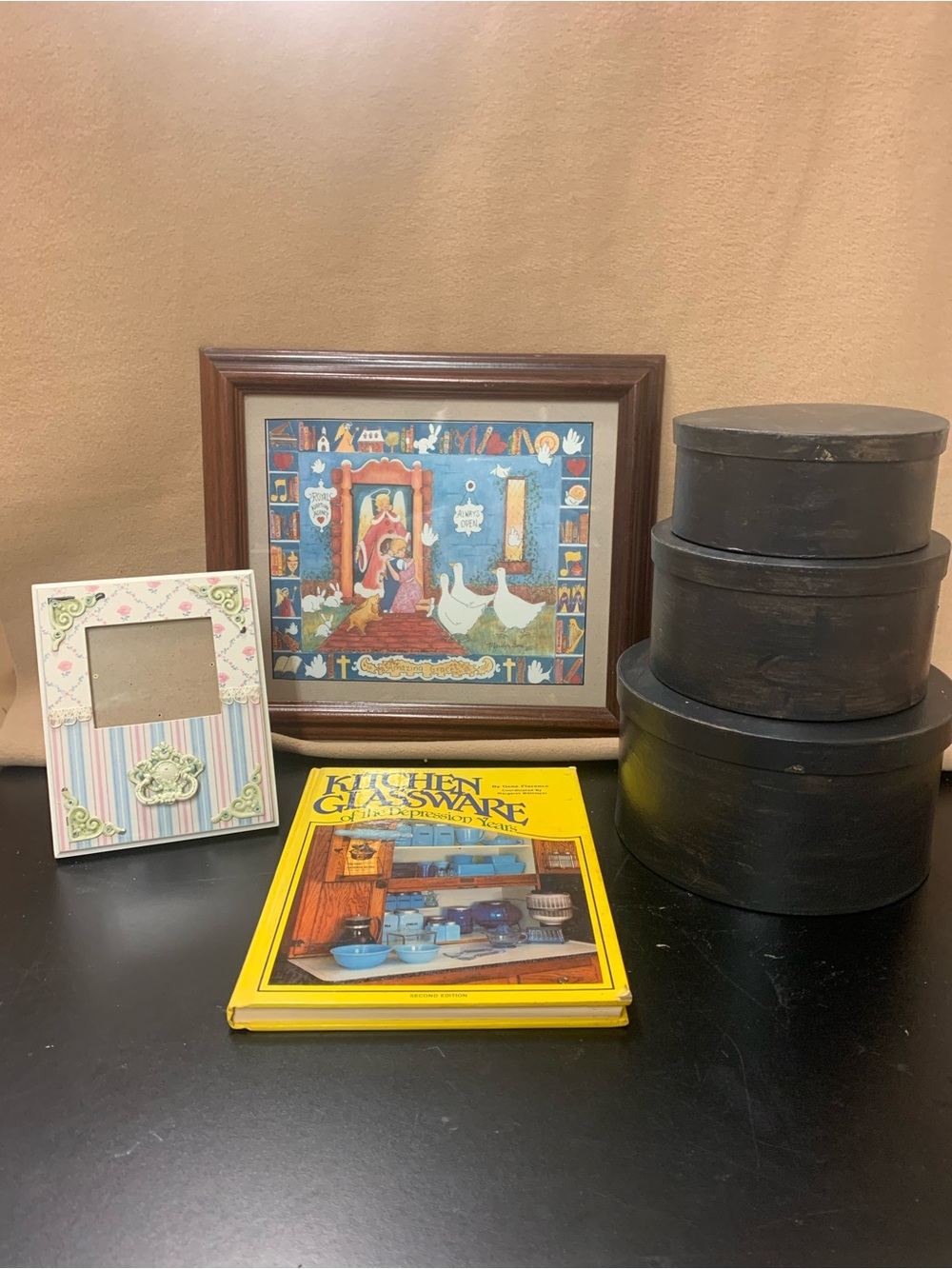 Wooden Nesting Boxes Set - Black, Kitchen glassware book, small frame, Adoption